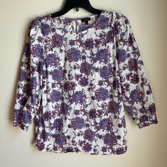 Talbots Puff Sleeve Blouse Paisley Print Size Small Bohemian - Picture 2 of 7